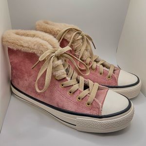 pink converse style high top shoes